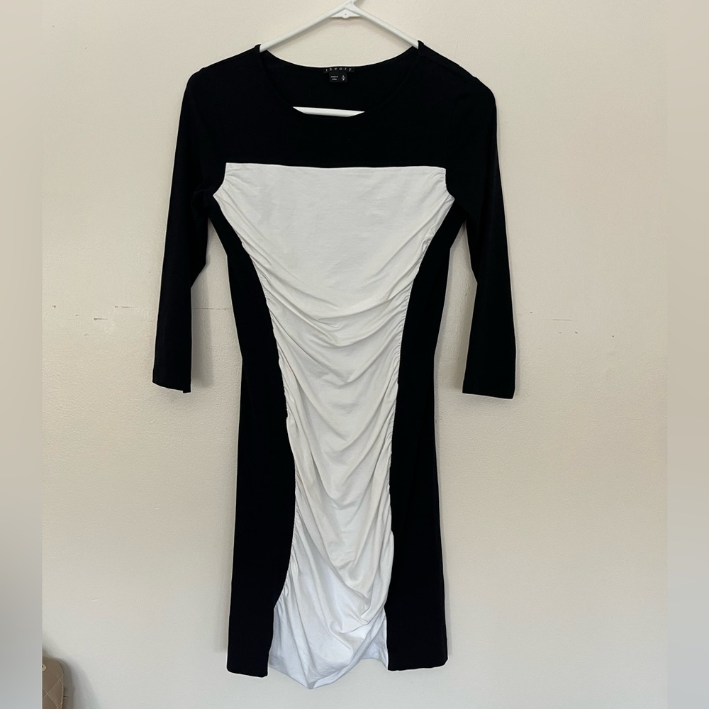 Theory Anora Encase BodyCon white black Colorblock ruched Mini Dress Small